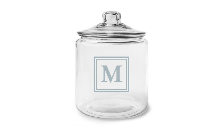 A personalized glass jar.
