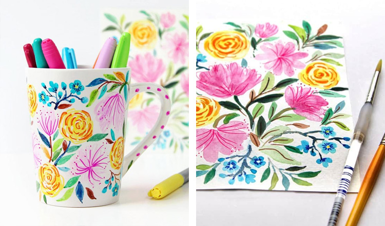 watercolor floral mug