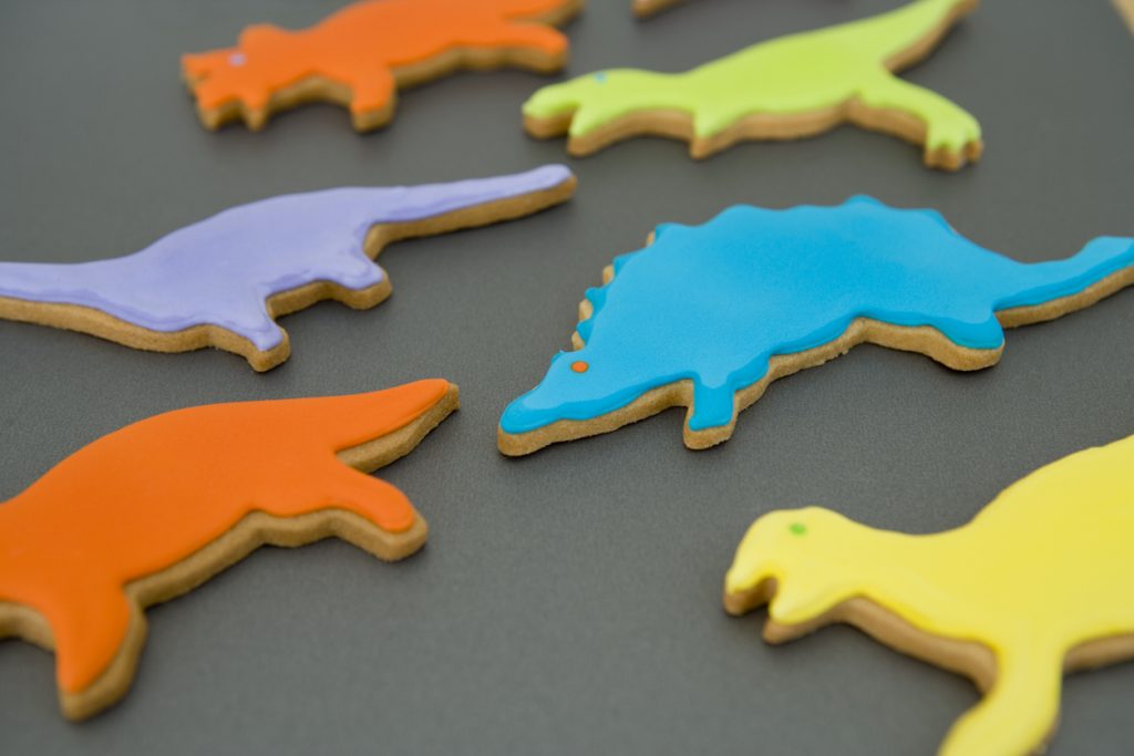 Dinosaur shaped cookies for a dinosaur birthday party