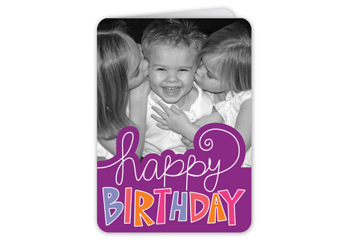 A cute purple photo birthday greeting card.