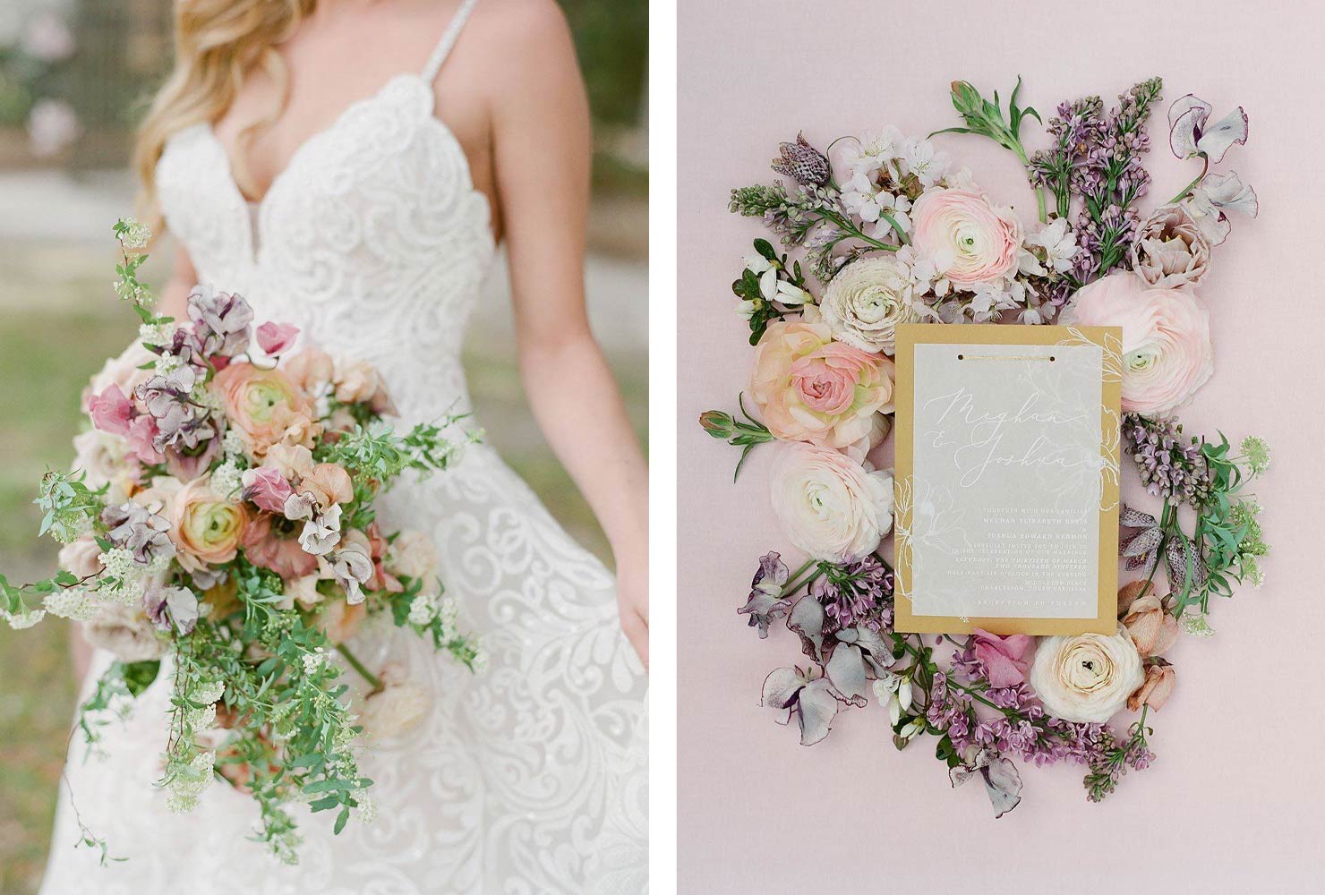 pink and gold wedding springtime blooms