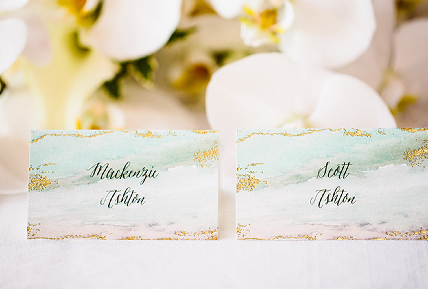 wedding place card ideas golden pastels