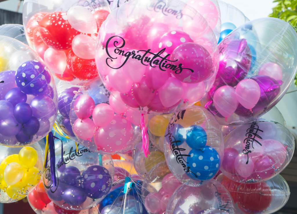congratulation transparent balloon insert with colorful shaped balloons for greeting