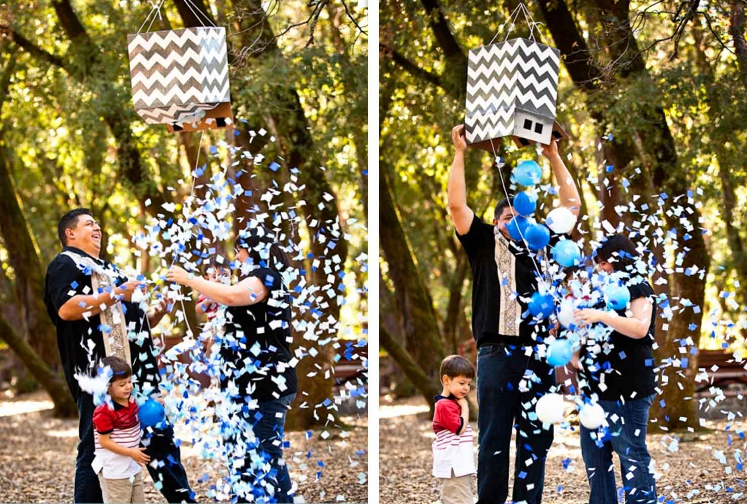 gender reveal ideas blue confetti ballons 