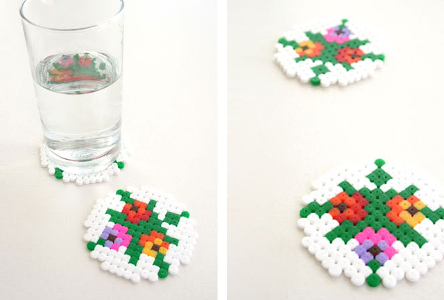 Colorful plastic beads ironed into coasters