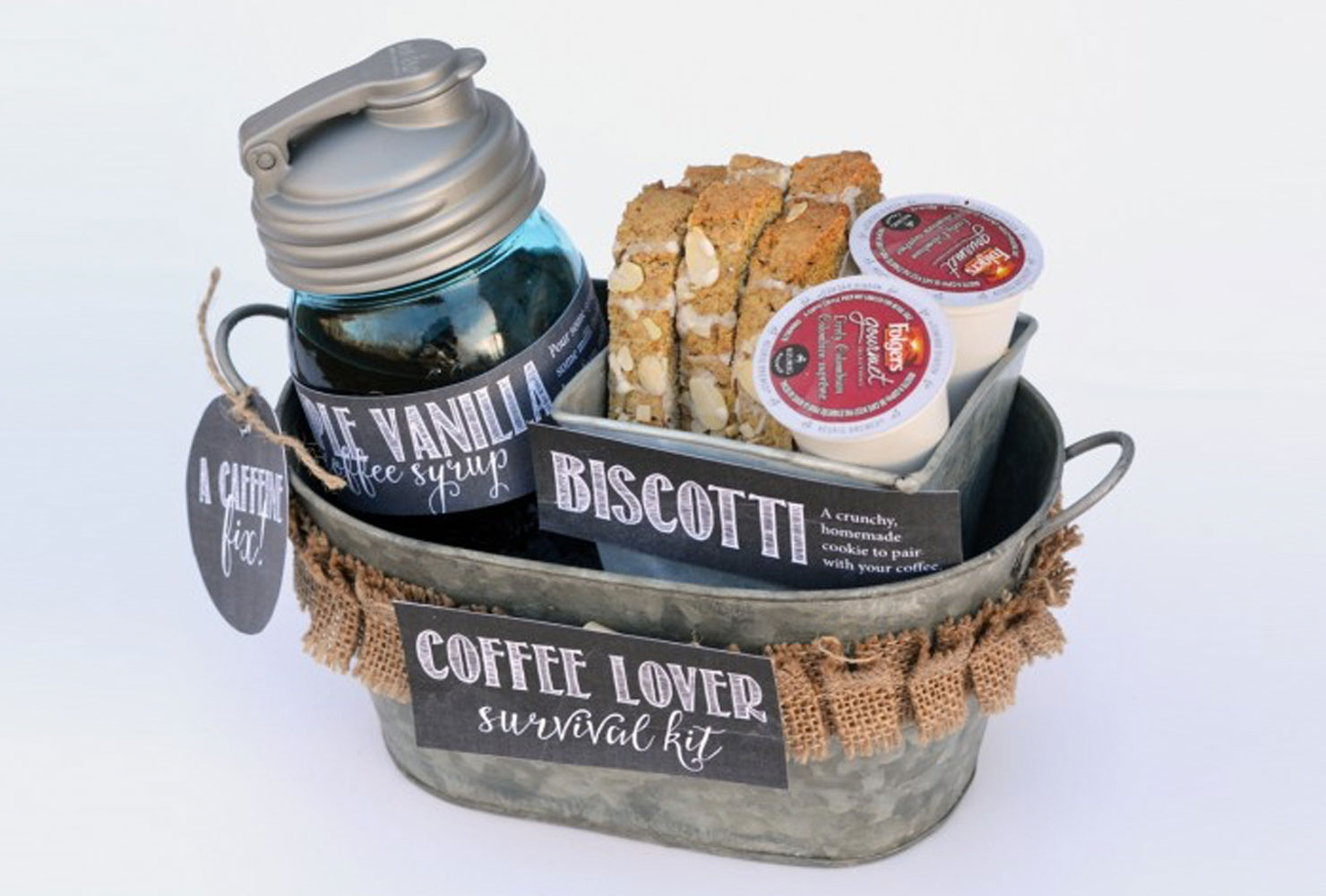 Coffee gift basket with coffee and biscotti