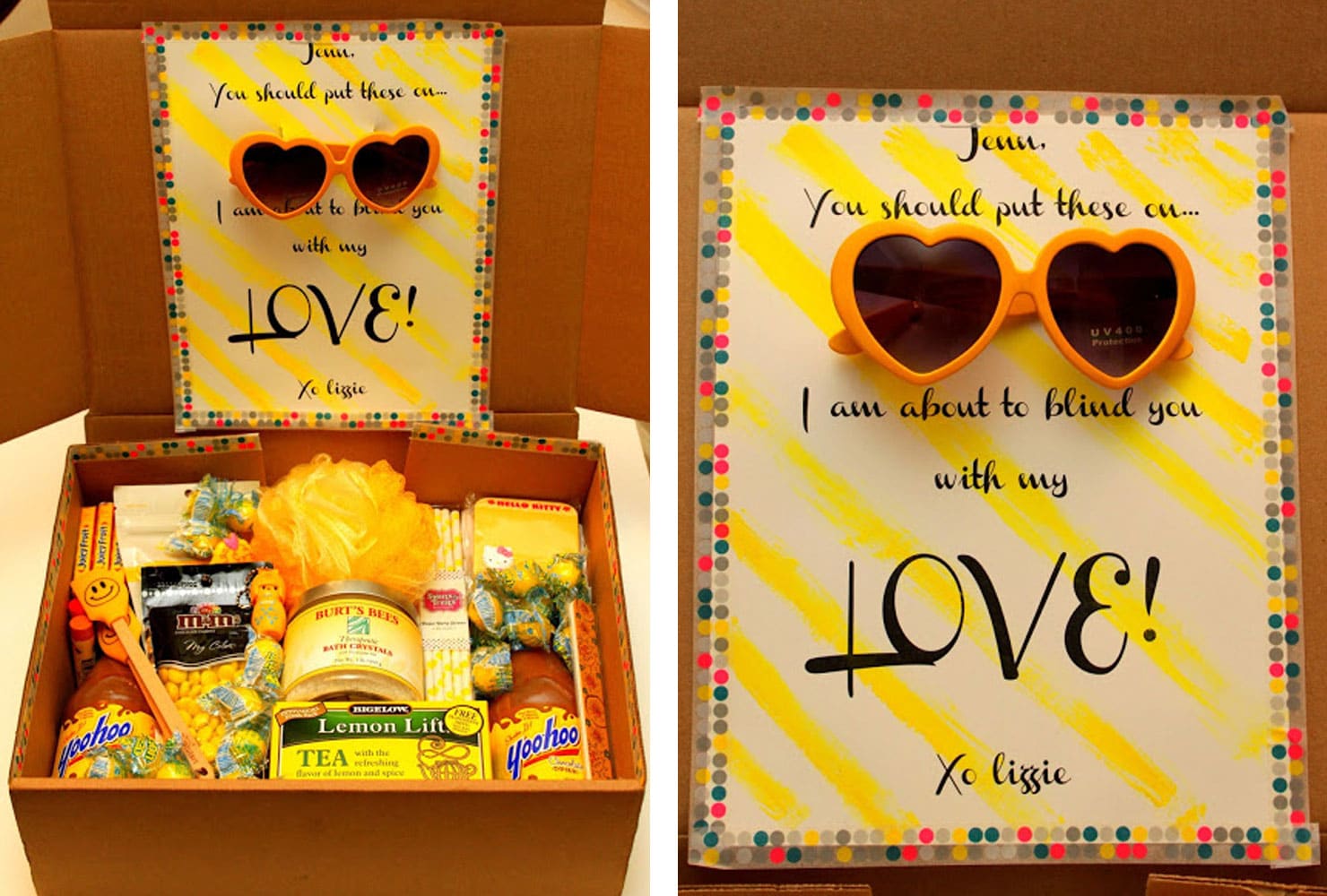 Sunshine-themed care package with yellow items