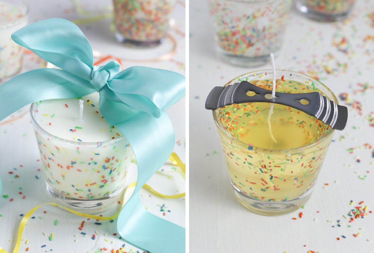 homemade candle with confetti