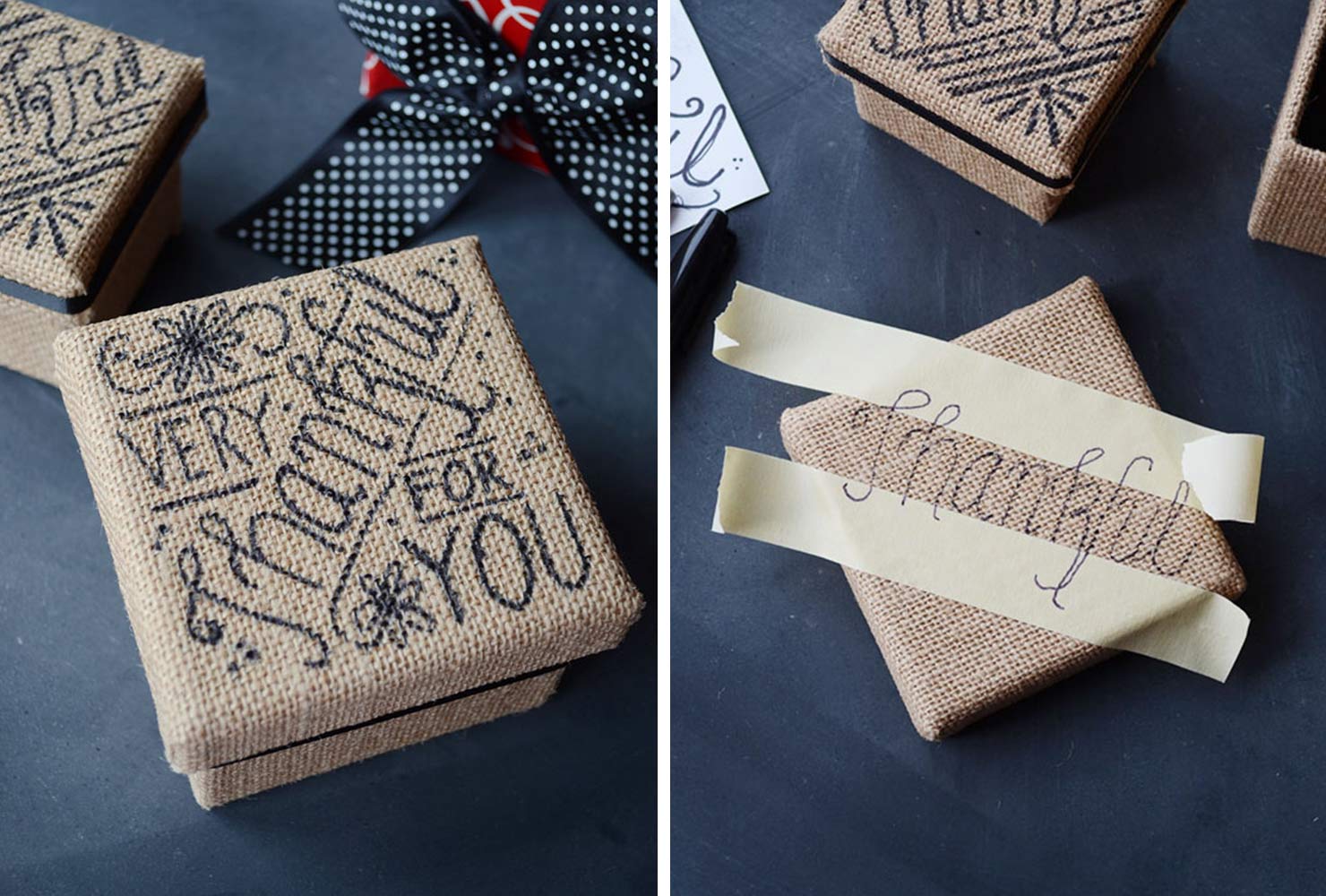 hand-lettered gift boxes