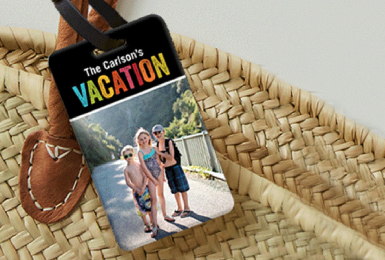 luggage tag with a photo of the family