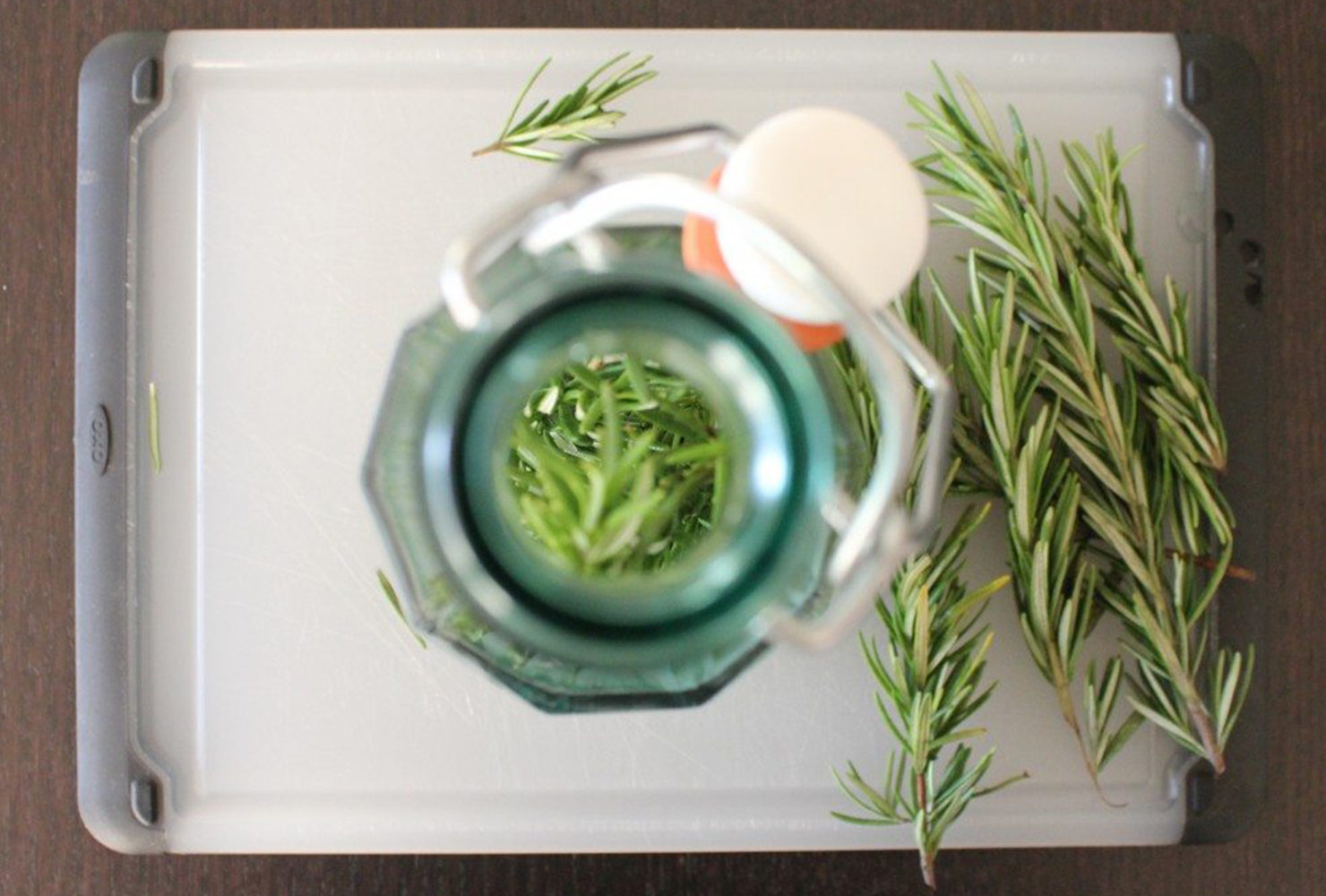 homemade olive oil with rosemary