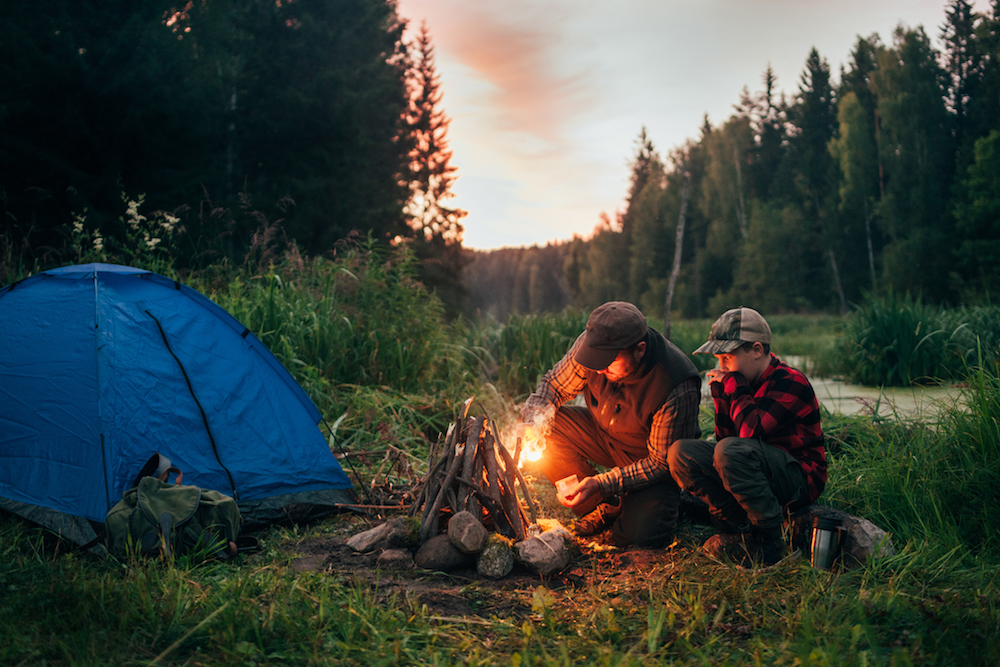 camping family activities with father and son