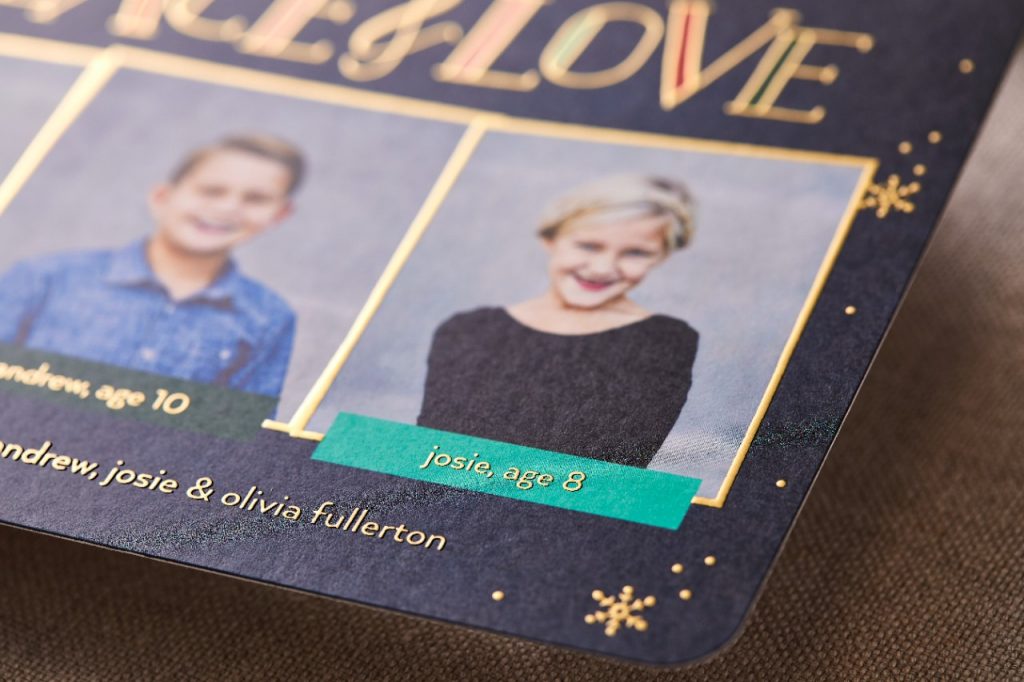 Personalized Foil on a Christmas Card.