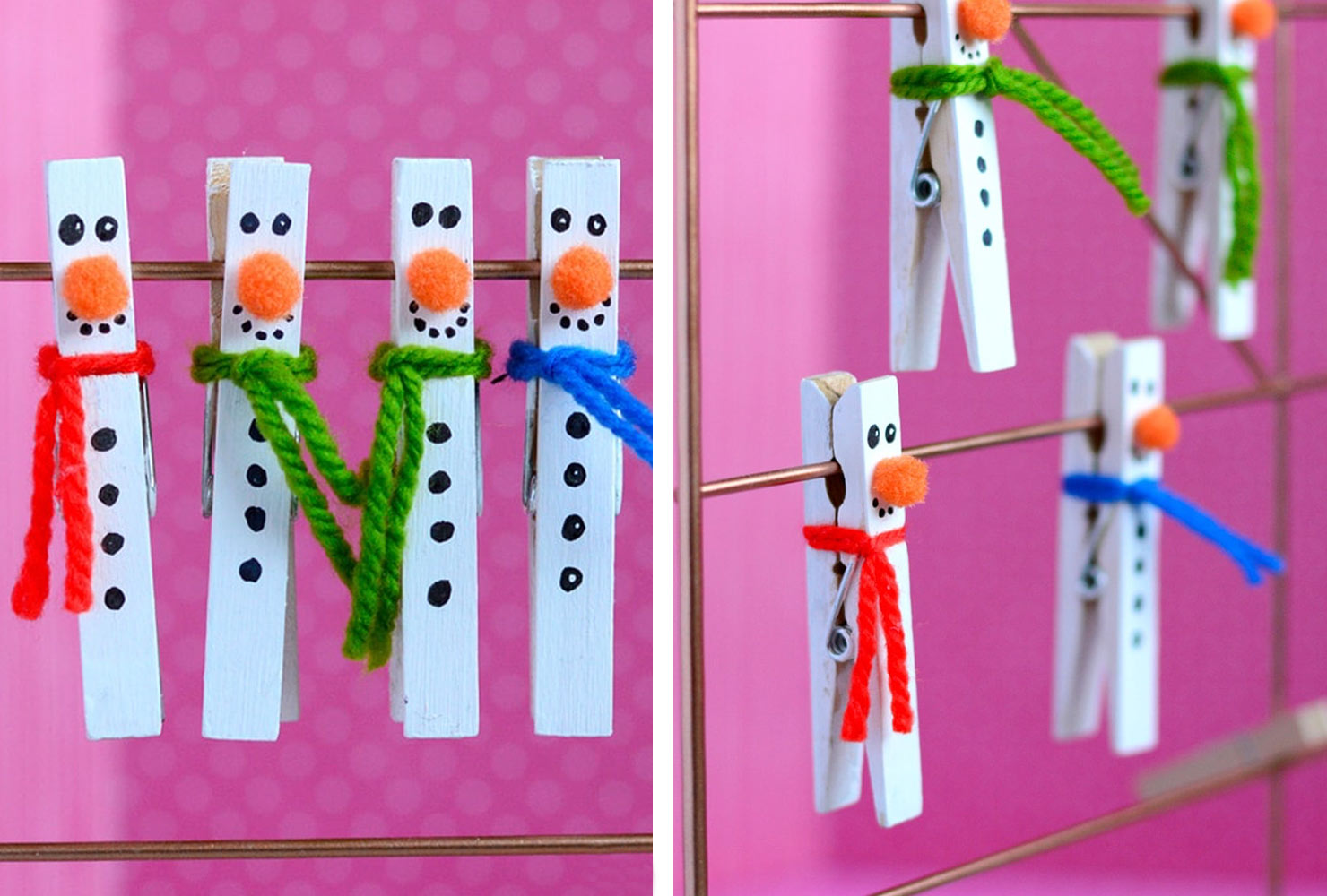 clothespin painted white with snowman features
