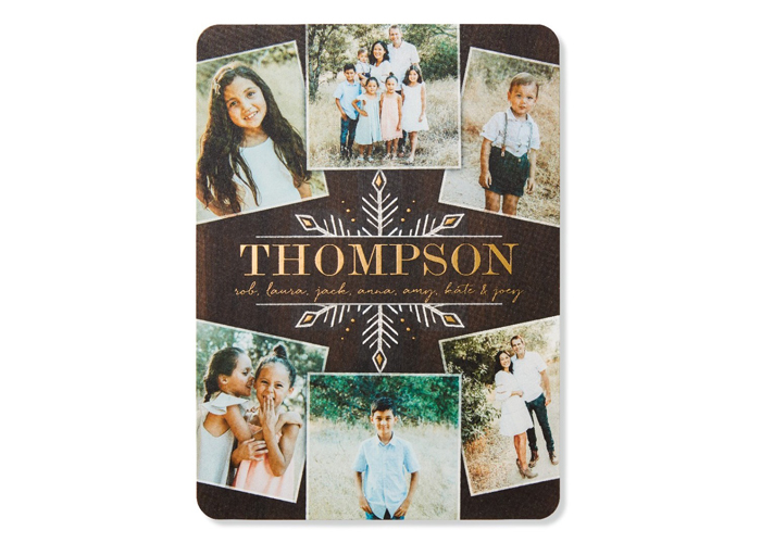 Personalized foil on a Christmas card.