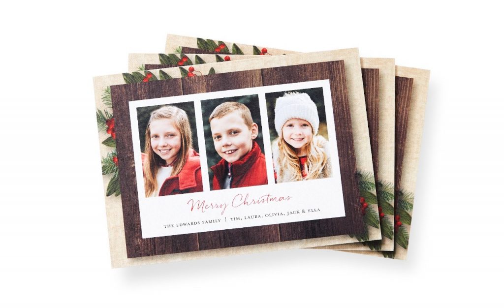 Winter portraits of all the kids on a Christmas card.