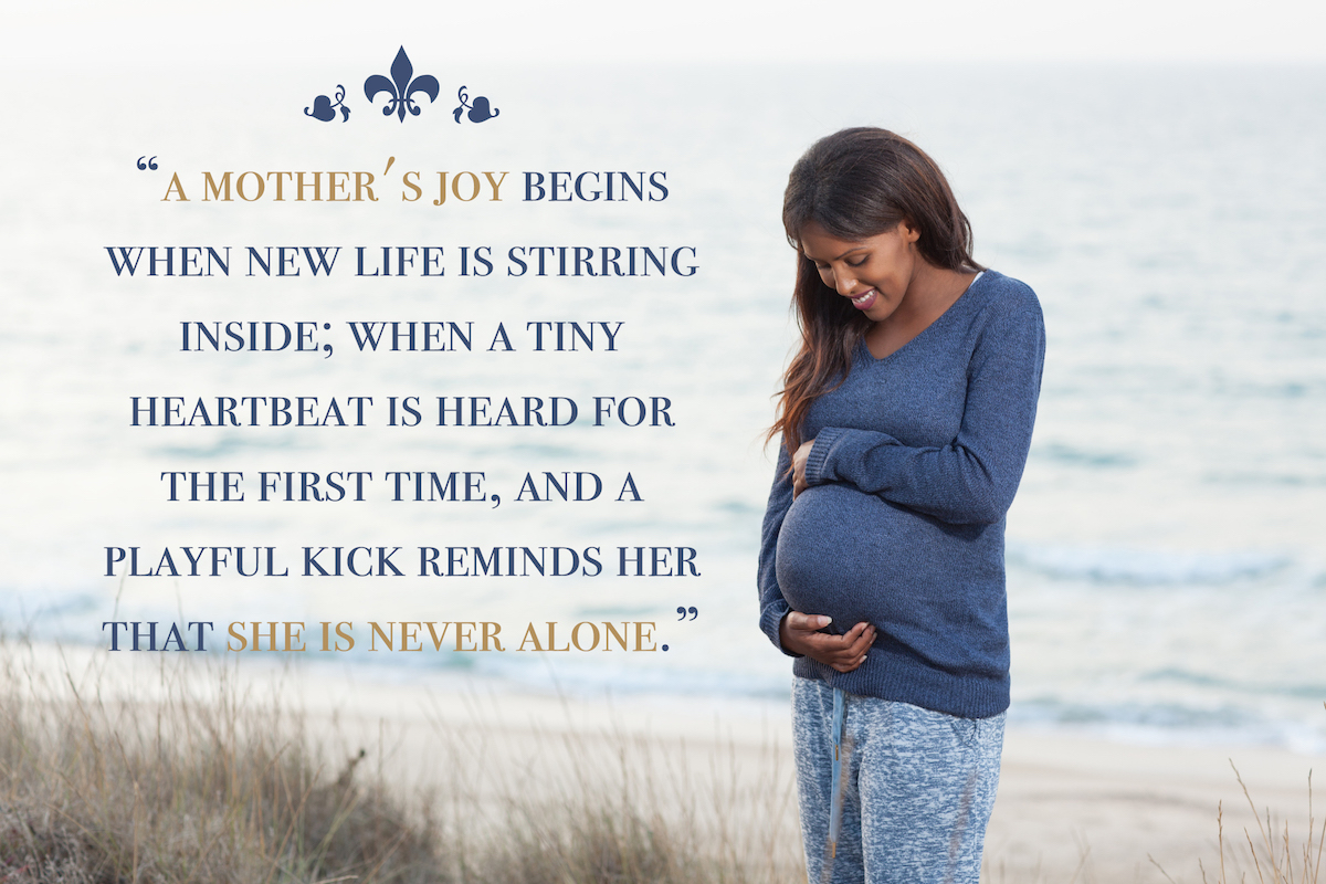 Maternity Quotes and Inspirational Pregnancy Quotes overlay over Pregnant woman outdoors.