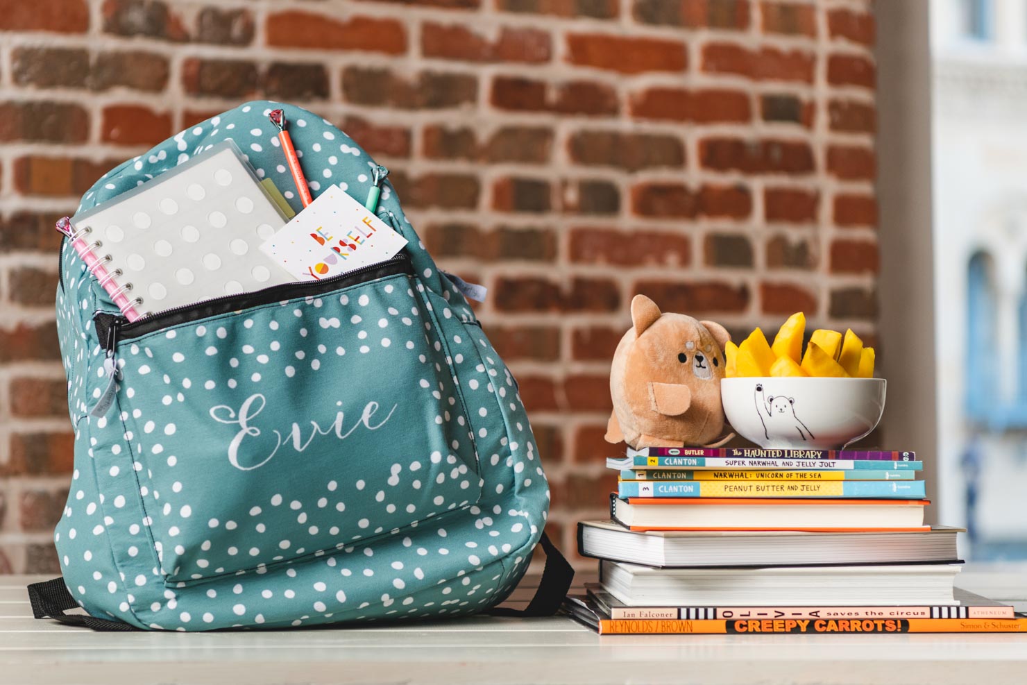 polka dot backpack with pencils