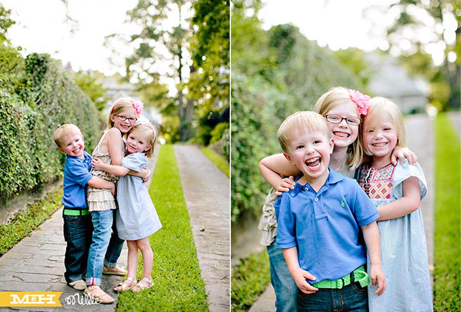 sibling photo ideas silly smiles hugging
