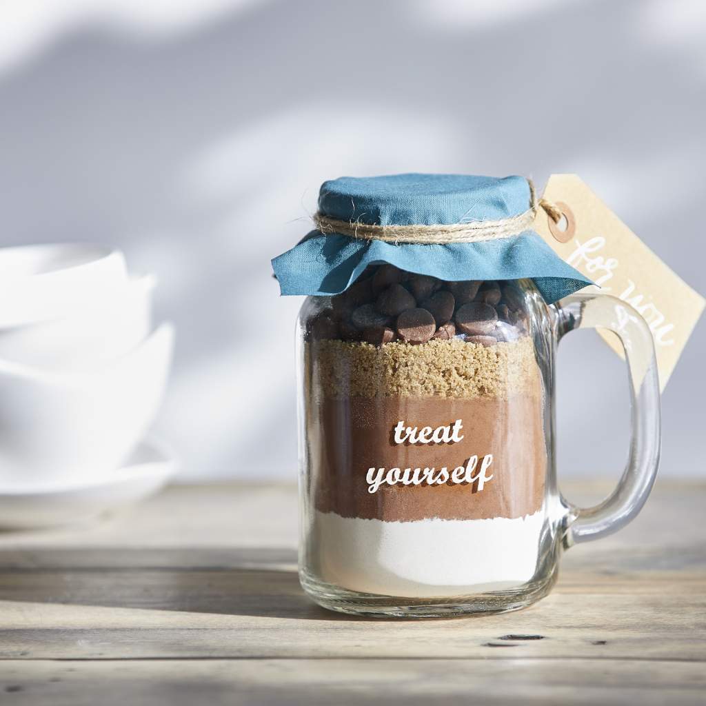 a mix of cake mix in a custom mason jar for a party favor 
