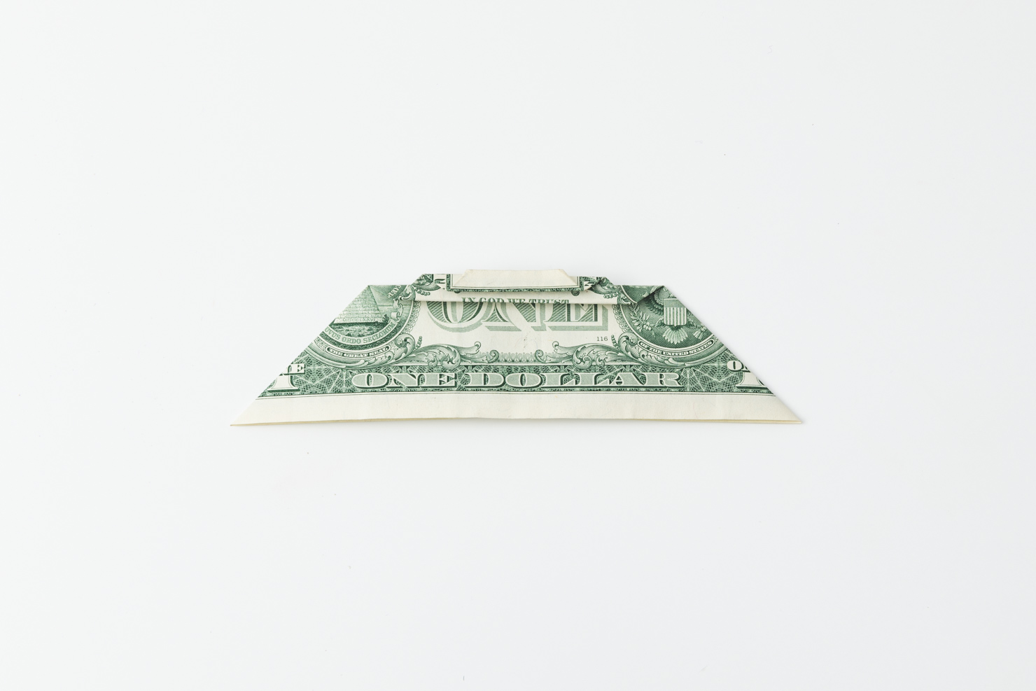 a dollar bill folded from the top