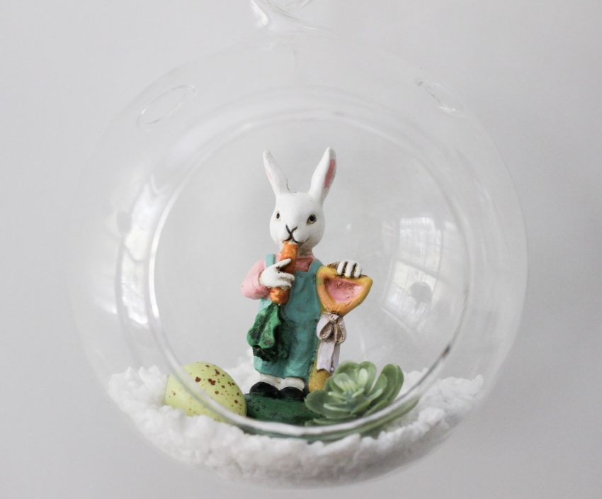 set of kids terrarium for easy spring crafts with bunny miniature