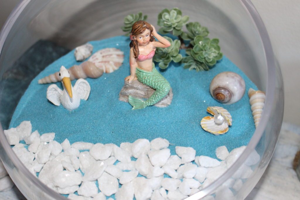 set of kids terrarium for easy spring crafts with mermaid set up