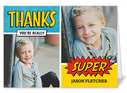 a boy's super hero kids thank you card from Shutterfly