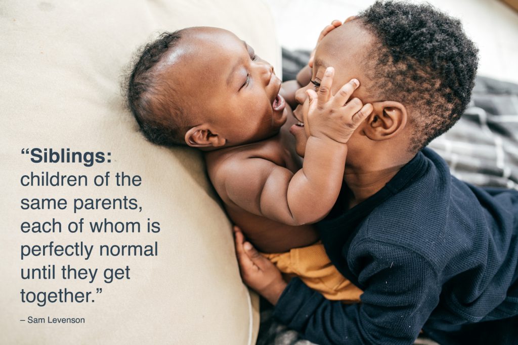 brother and little baby with a siblings quotes overlay