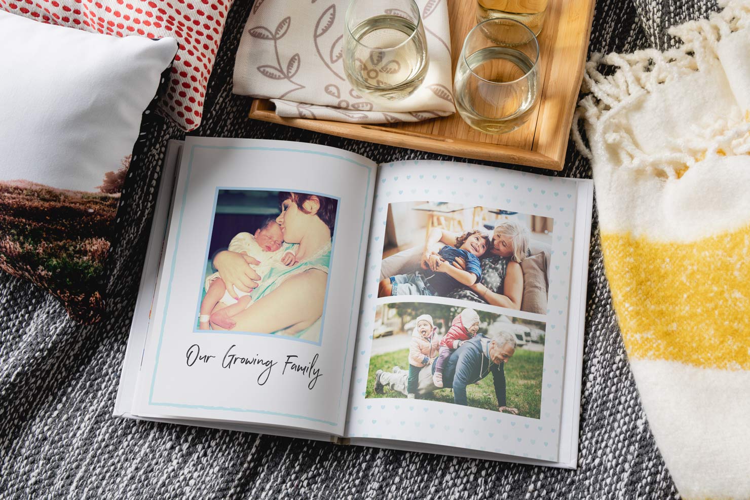 photo album with layflat design of a growing family