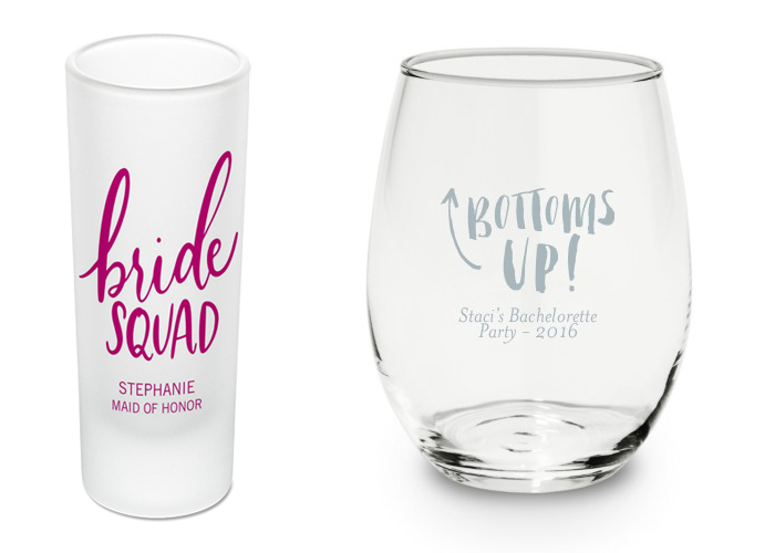 Wine glass and shot glass for a bachelorette party.