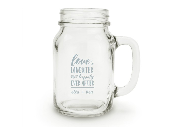 A mason jar with writing for a wedding gift.