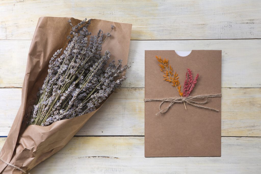 Bunches of lavender with a spa Gift card.