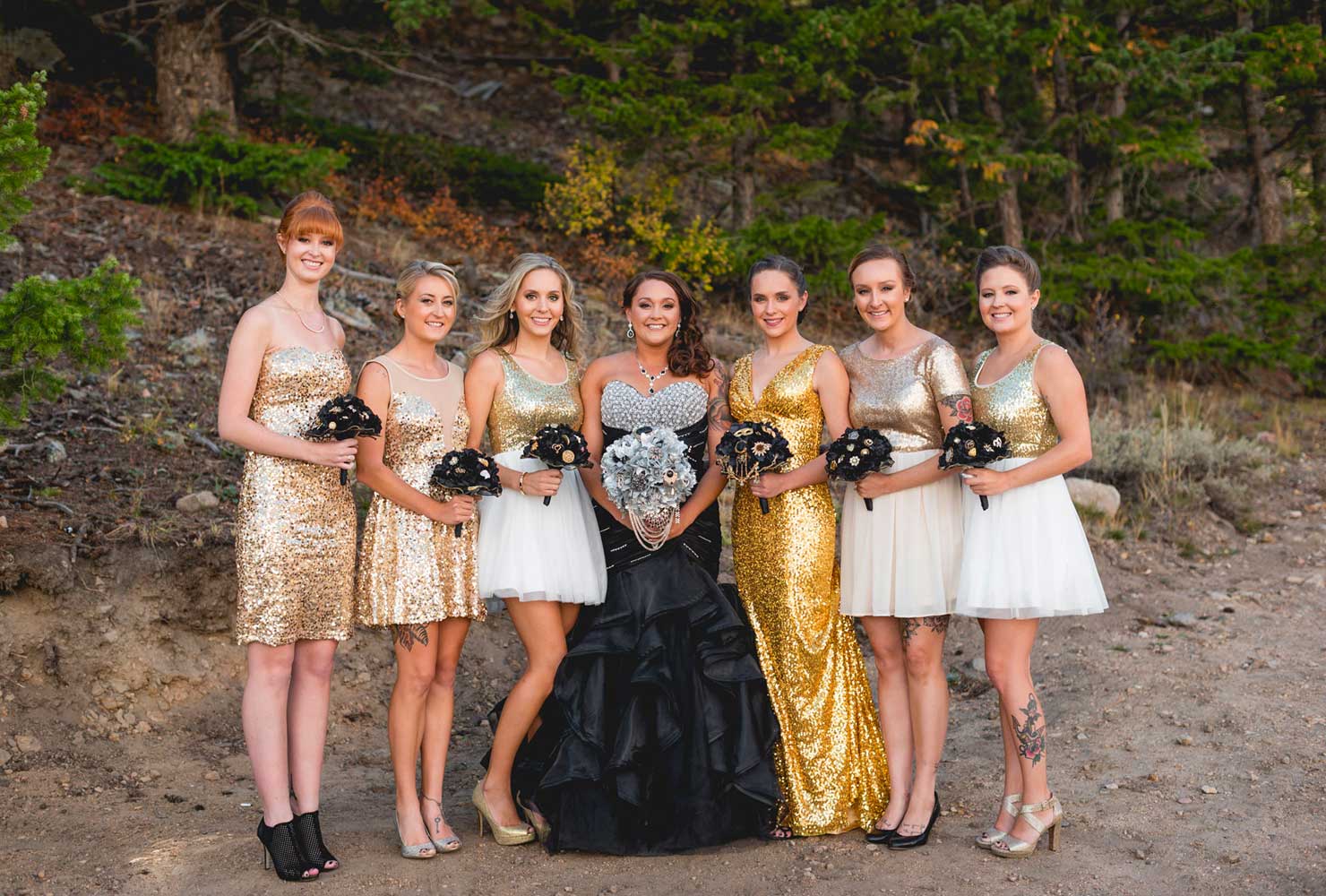 black and gold wedding ideas gold bridesmaid dresses 