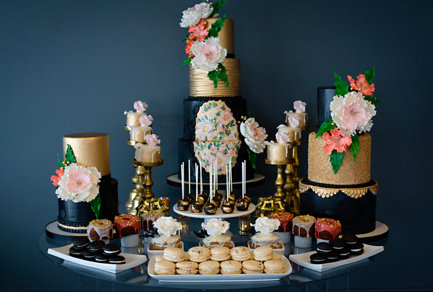 black and gold wedding ideas gold cake tops 