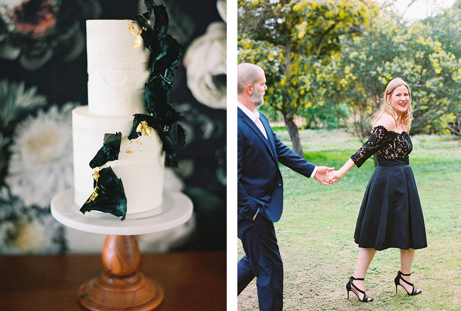 black and gold wedding ideas gold foil cake 