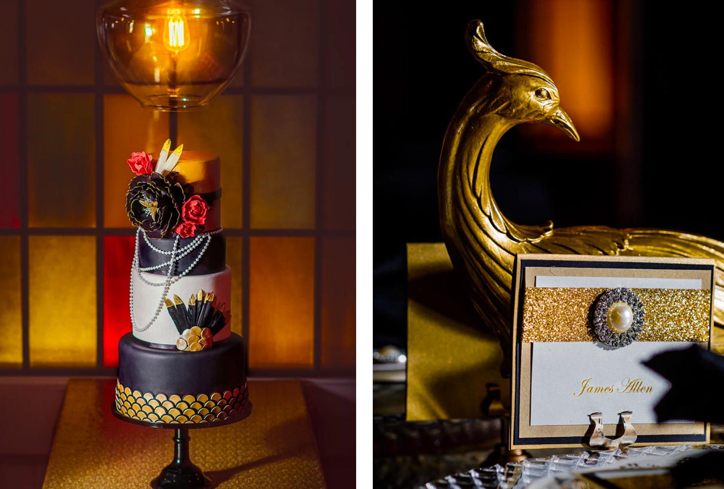 black and gold wedding ideas gold red cake 