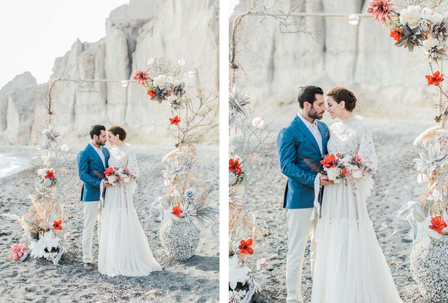 navy blue and coral wedding ideas beholden on the beach