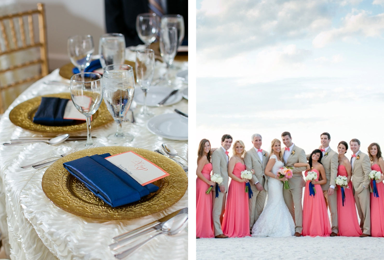 navy blue and coral wedding ideas elegant beachside