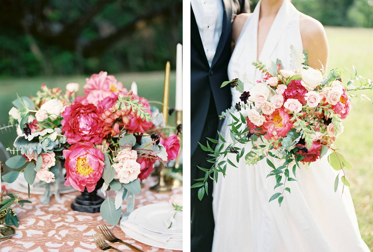 pink and black wedding abundant blooms