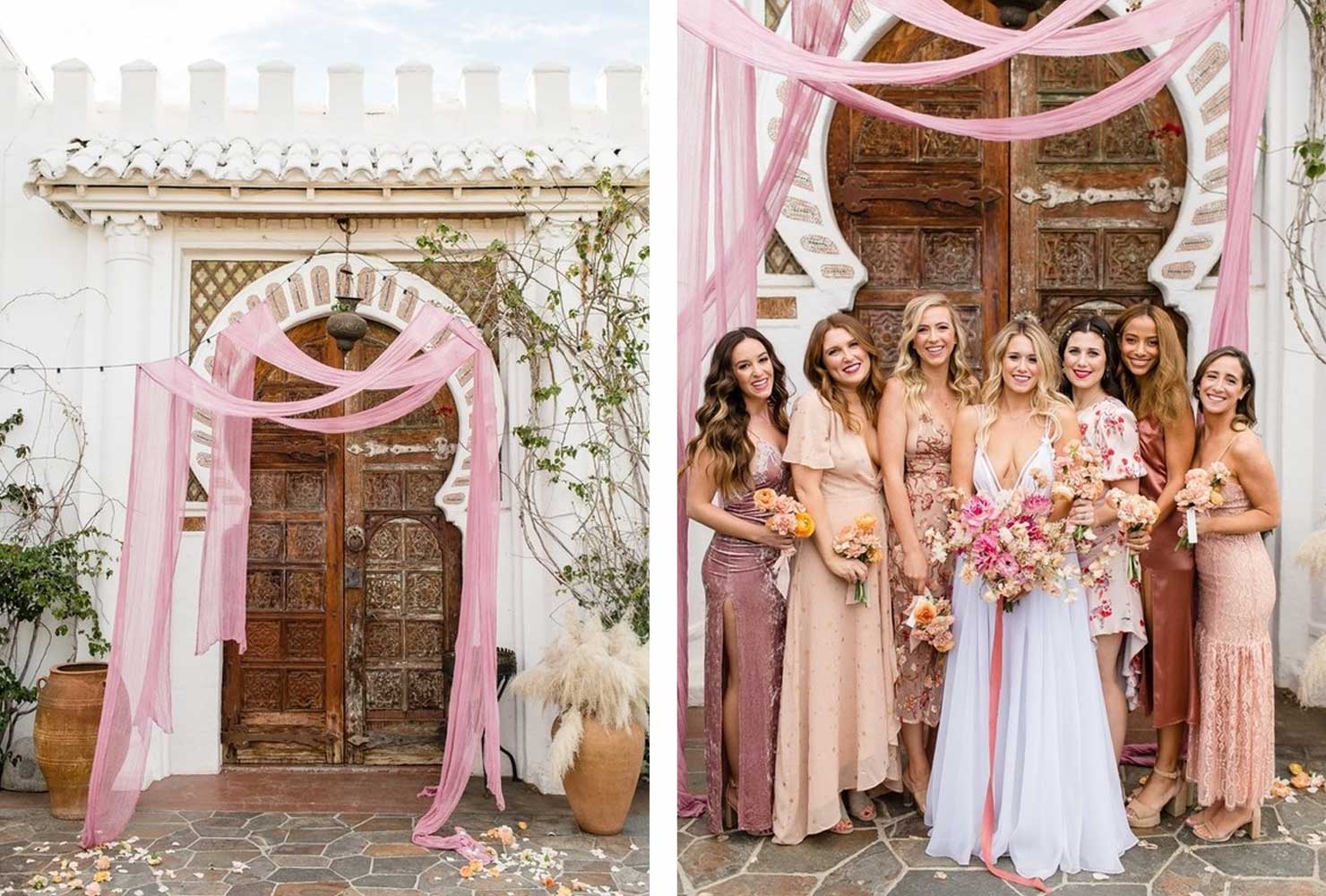 pink and gold wedding ethereal entranceway