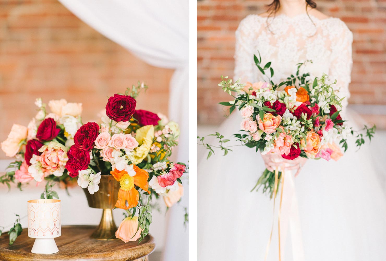 pink and gold wedding mixed bouquets