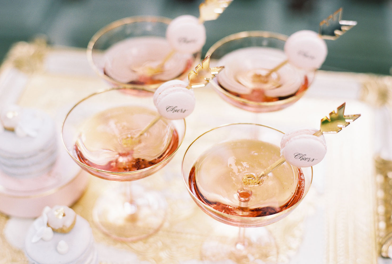pink and gold wedding signature cocktails