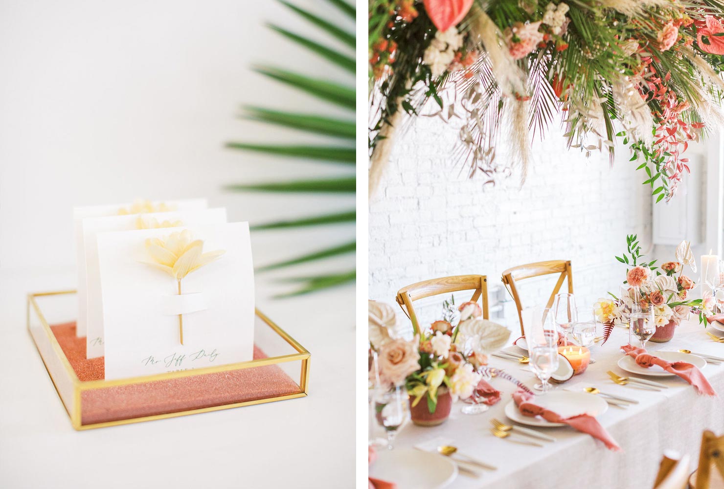 wedding place card ideas tropical blooms