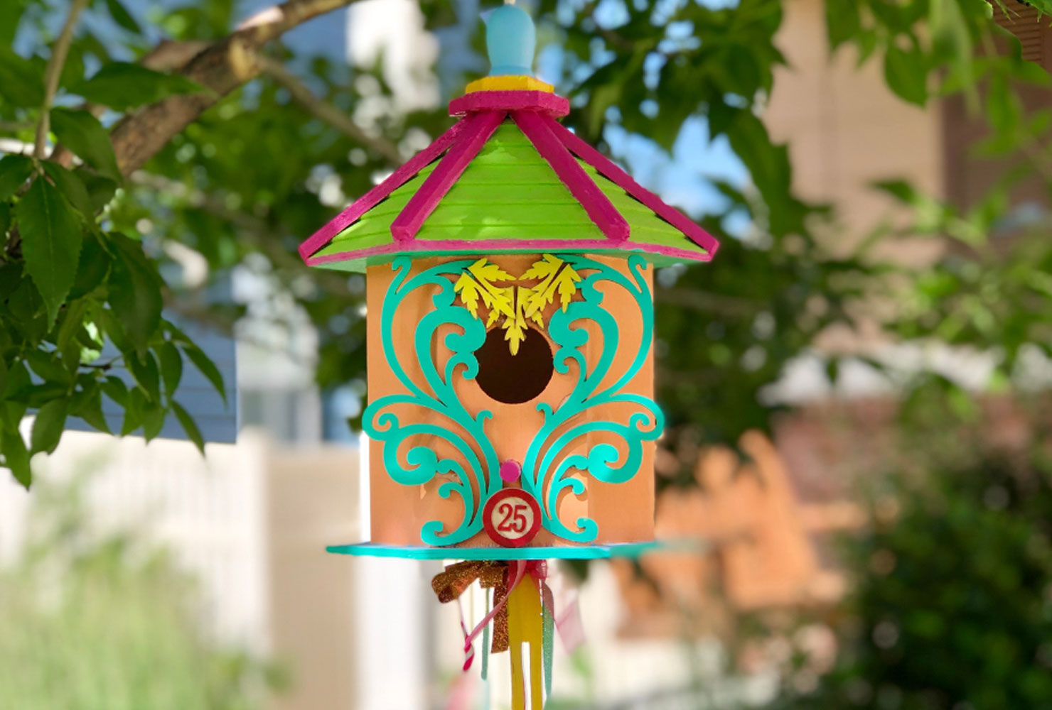 Colorful birdhouse.