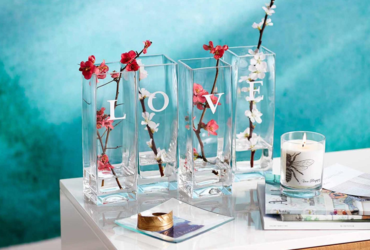 Glass love vases.
