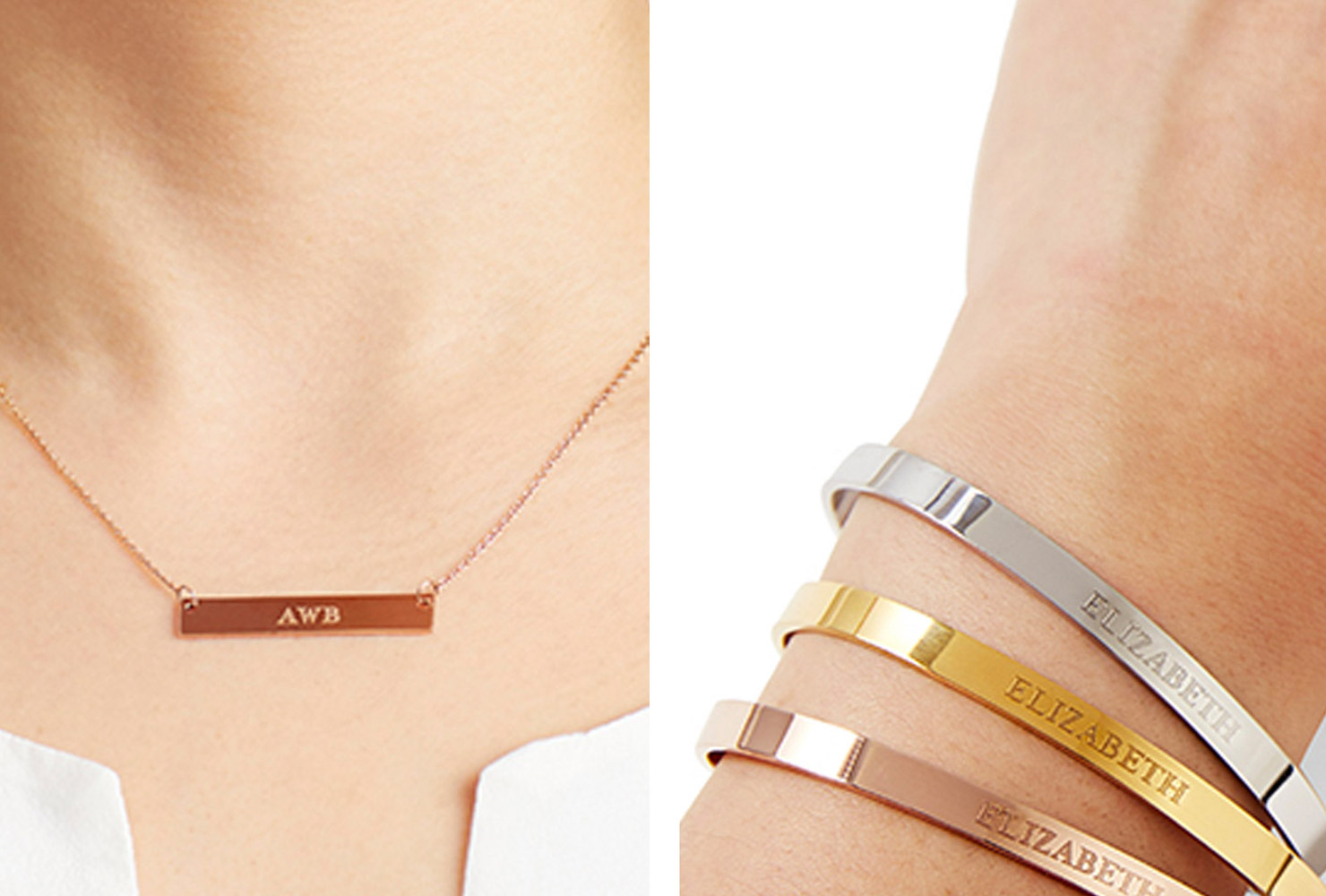 Monogrammed bracelets and necklace.