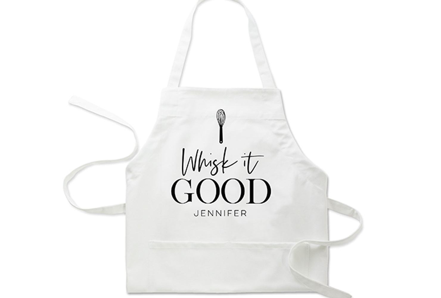 Apron with whisk on it.