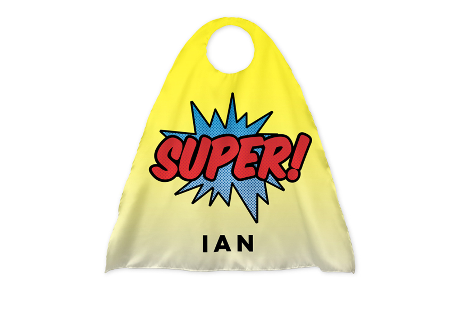 Personalized yellow superhero cape.
