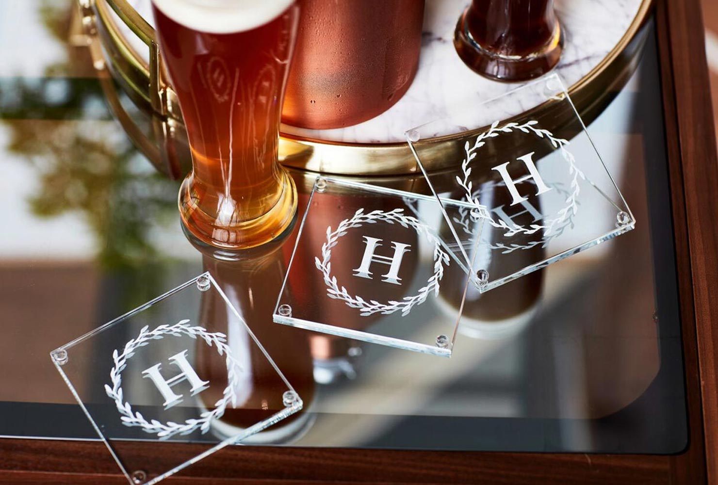 Glass coasters and beer.